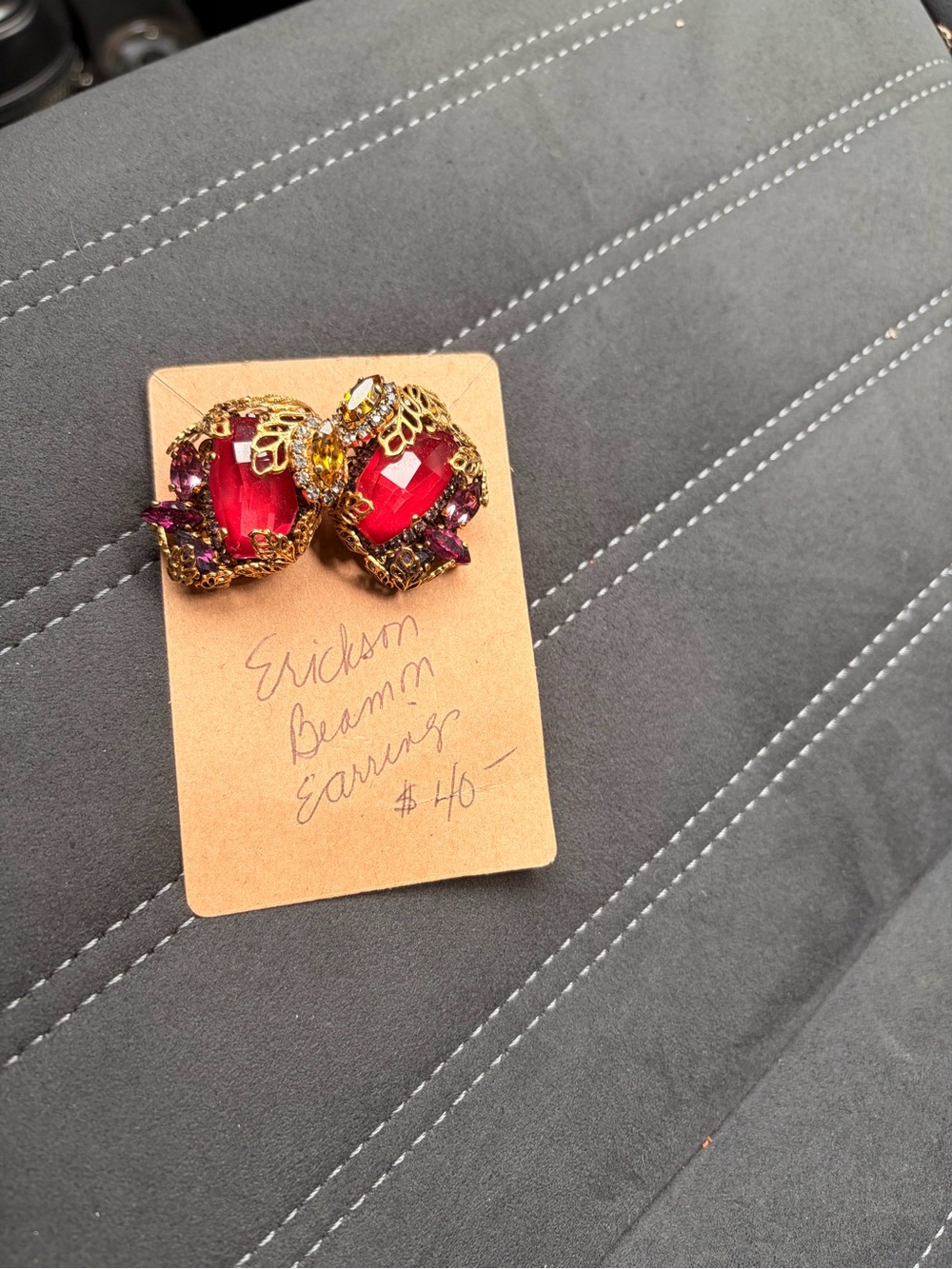 Erickson Beamon Gold-Tone Earrings with Red and Purple Stones